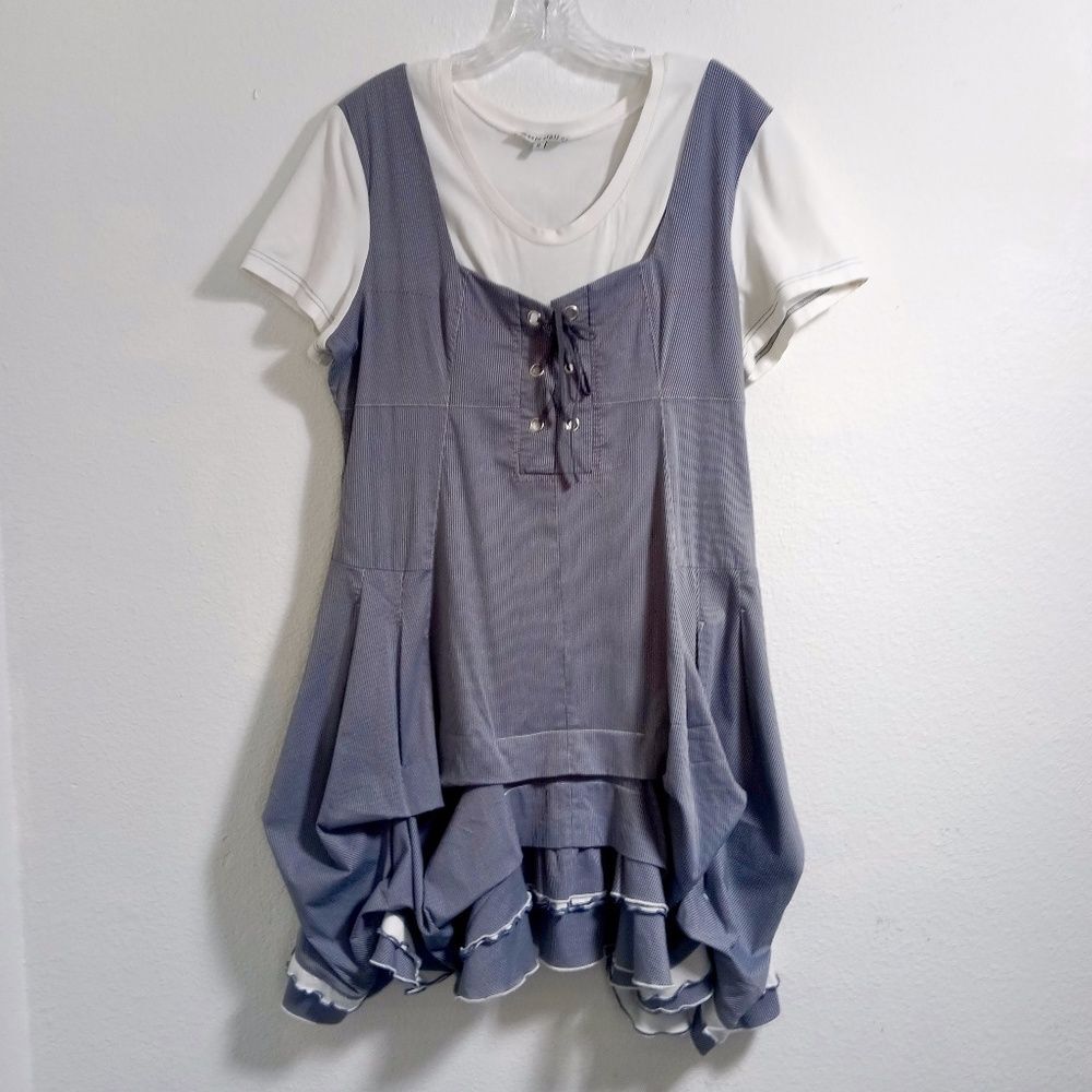 MARIE CLAIRE Corset Dress XL Lace Up Ruched Ruffle Skirt Petticoat COSPLAY BOHO